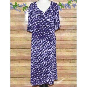 Catherines Dress Womens Plus 2X 22W Midi Purple Faux Wrap Ruched Flutter Sleeve